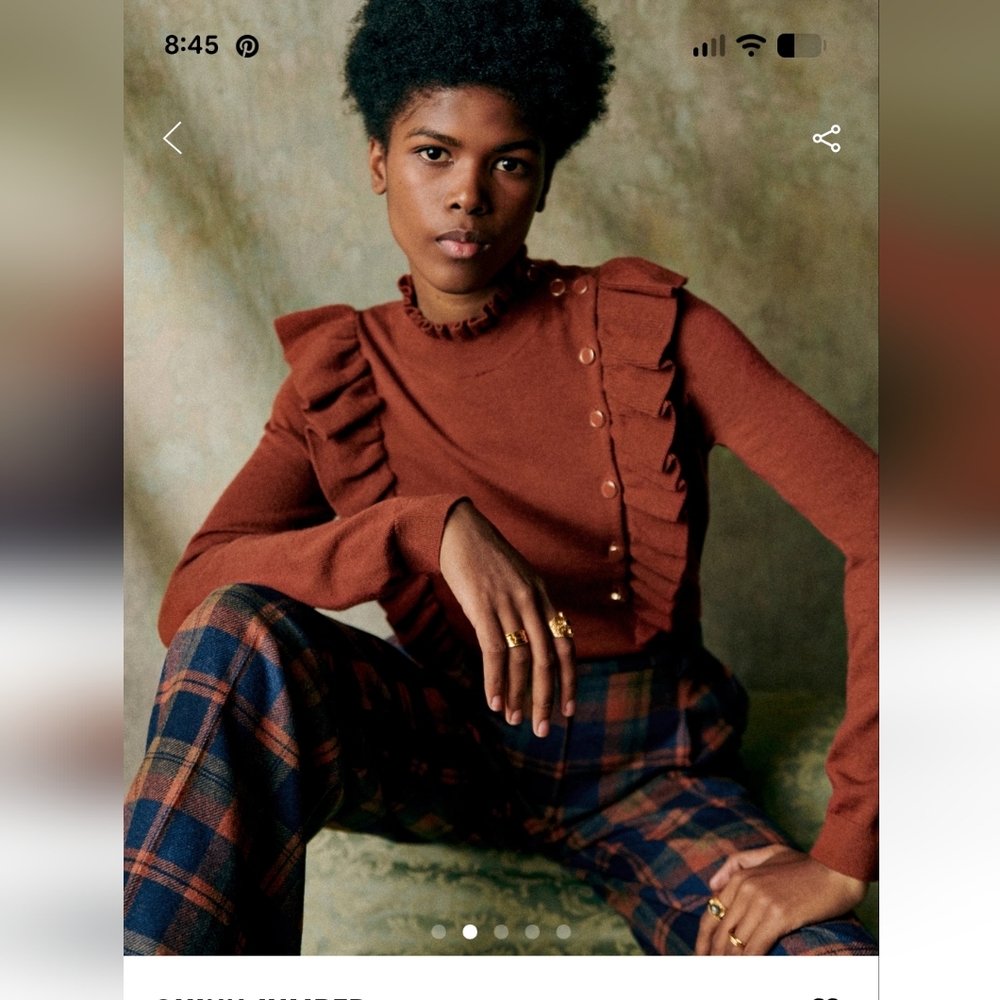 Sezane Rust Ruffle-Trim Knit Sweater - Picture 3 of 6